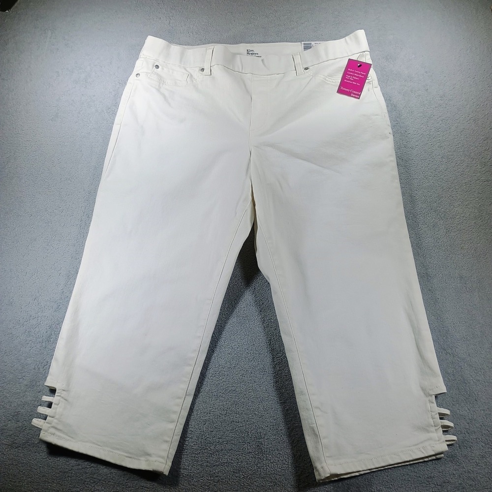 Kim Rogers Womens Tummy Control Capri White 16 Ladder Cutout Hem